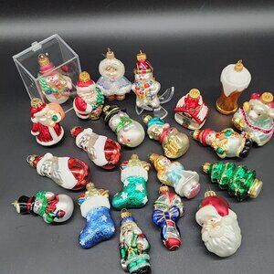 Glass Christmas Ornaments Lot Santa Snowman Angel Assorted Designs Figures